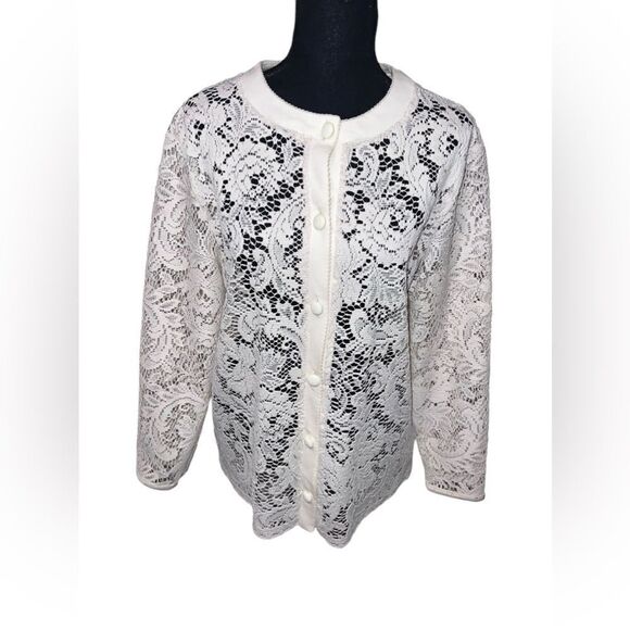 Vintage Lace Long-Sleeve Cardigan Size Medium - Picture 1 of 5